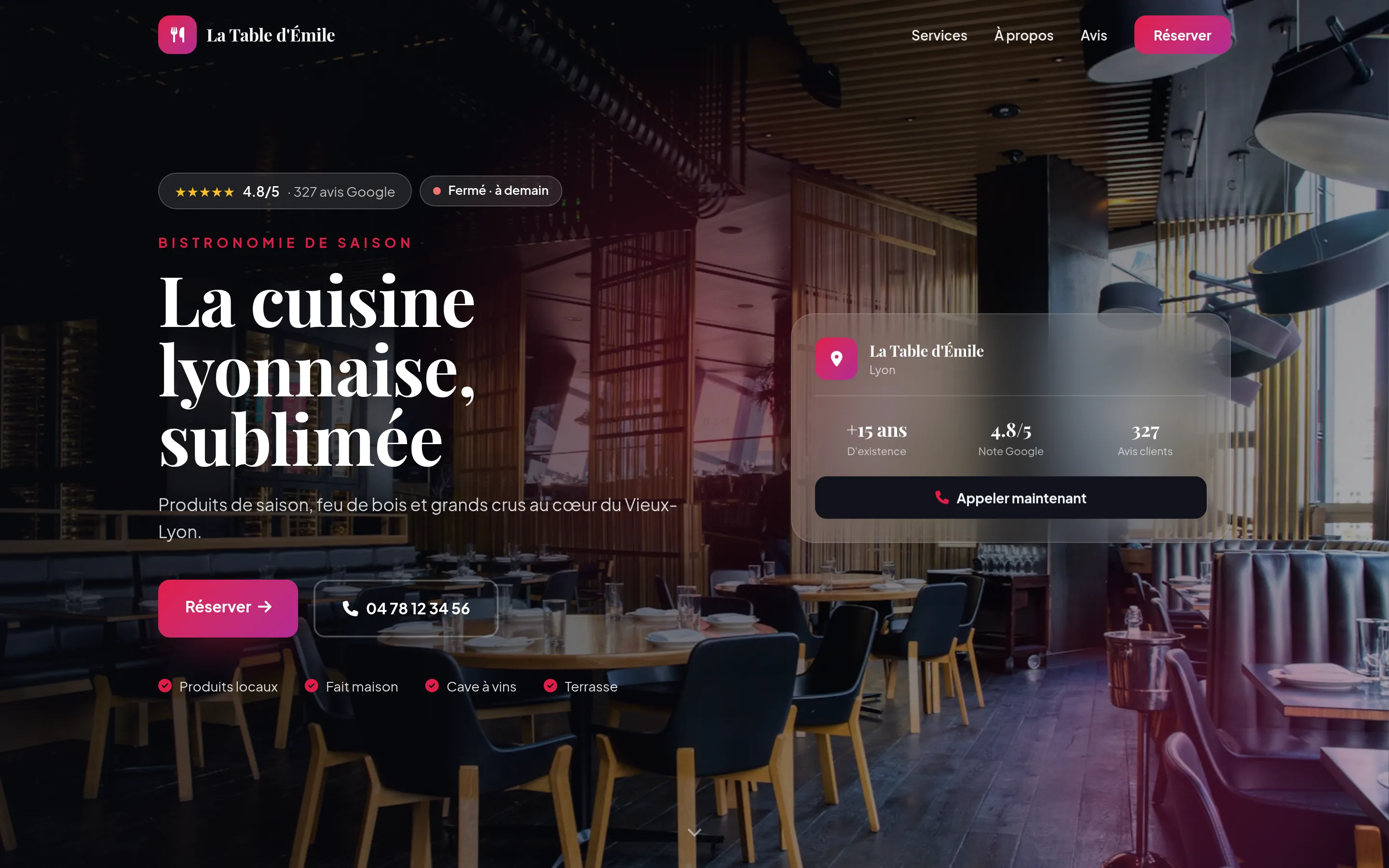 Site de restaurant généré par Joow